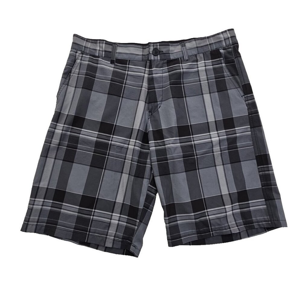 Ocean Pacific OPFlex Shorts Men's 36 Black Plaid 4-Way Stretch 11" Inseam EUC LN